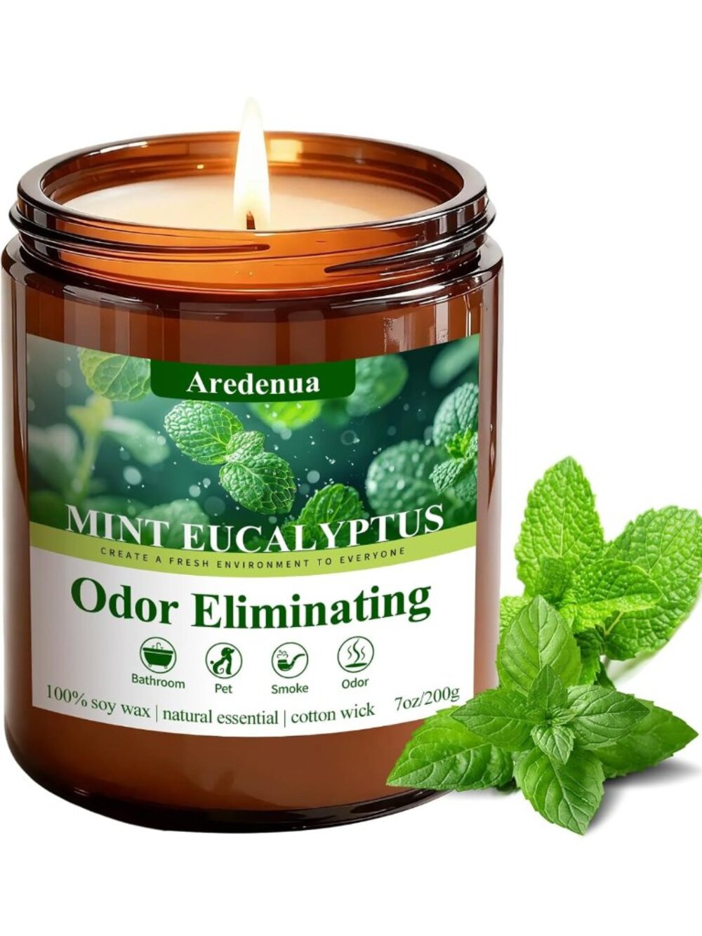 Mint Eucalyptus Soy Candle - 7 oz Odor Eliminating Scented Candle for Home Decor